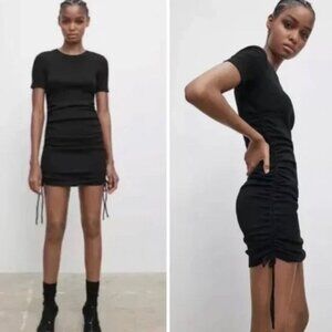 Zara Ribbed Bodycon Mini Dress Gray Short Sleeve Medium
